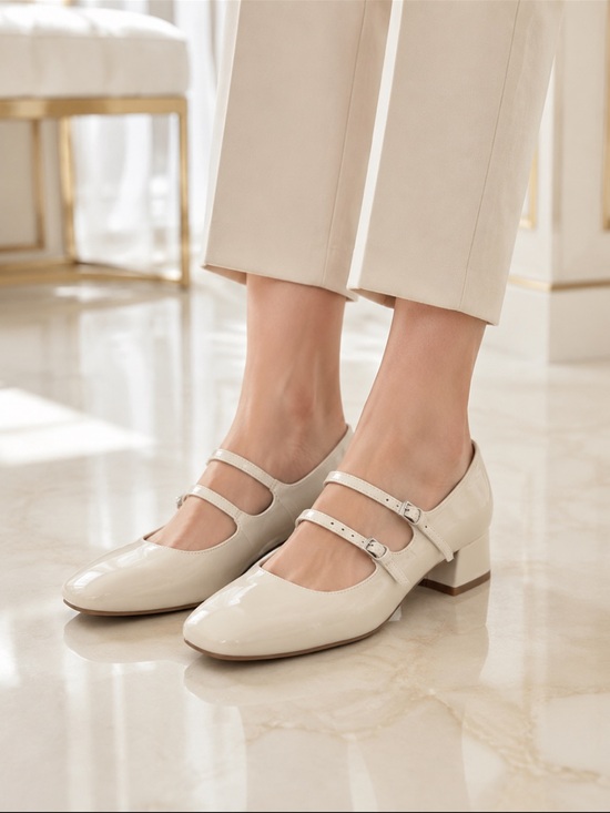 Cushionaire Shoes - Beautiful Cream Patent Double-Strap Block Heel Mary Janes❤️8.5